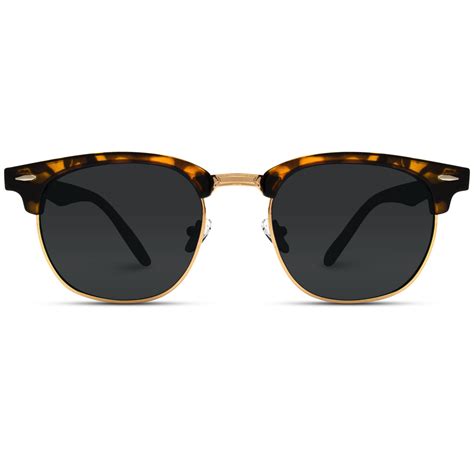 Vintage Polarized Sunglasses For Men Retro Inspired Sunglasses For Men Black Lens Gold Frame