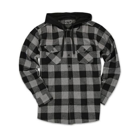 Weuthey Mens Buffalo Plaid Hooded Flannel Shirt Blackgrey Large