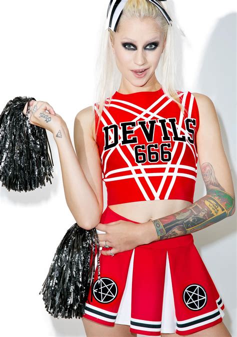 Satans Cheerleader Set With Images Cheer Costumes Creepy Clothes Cheerleader Costume