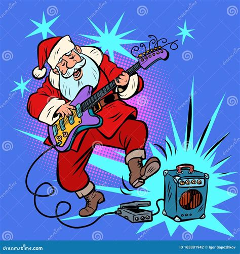 Playing The Electric Guitar Santa Claus Character Christmas New Year