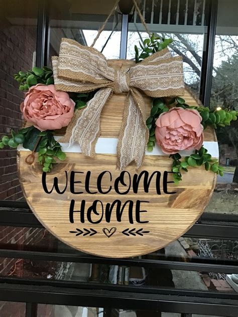 Welcome To Our Home Farmhouse Style Door Hanger Wooden Sign Etsy