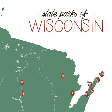Wisconsin State Parks Illustration Map 12x18 Poster Print Etsy
