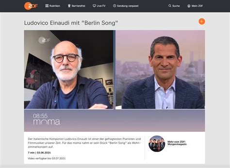 Im „zdf fernsehgarten mit andrea kiewel werden 2021 wieder gäste aus musik, unterhaltung und show moderatoren andrea kiewel feiert nämlich den schwedischen nationalfeiertag. Ludovico Einaudi im ZDF-MoMa | Bettina von Arps-Aubert GmbH