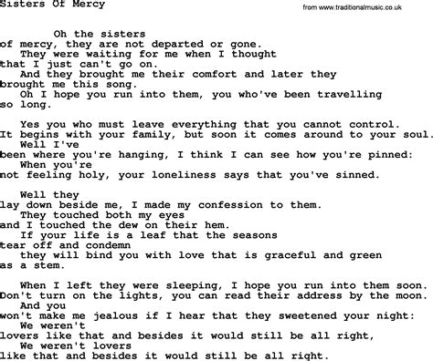 Leonard Cohen Song Sisters Mercy Lyrics