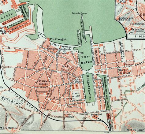 1897 Vintage Map Of Cherbourg France Vintage City Map Old