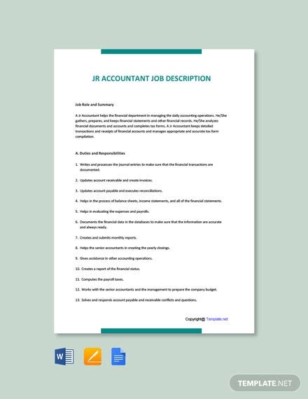 Free Jr Accountant Job Addescription Template Word Apple Pages