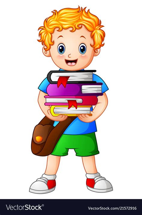 School Boy Holding Stack Of Books Royalty Free Vector Image