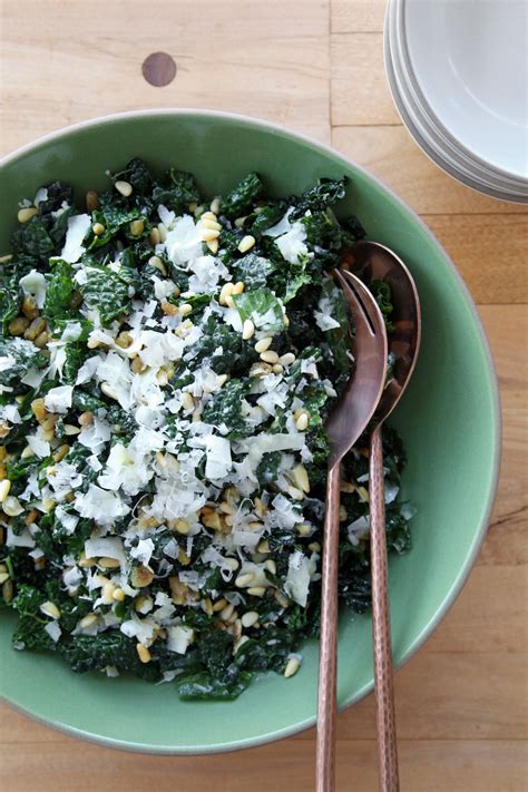 kale salad with pecorino and pine nuts popsugar food