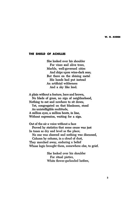 The Shield Of Achilles By W H Auden Poetry Magazine Life Lesson