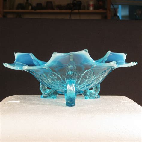 Antique Northwood Blue Opal Leaf Beads Opalescent Glass Tri Corner