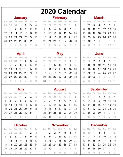 Blank 2020 Calendar Template Example Calendar Printab