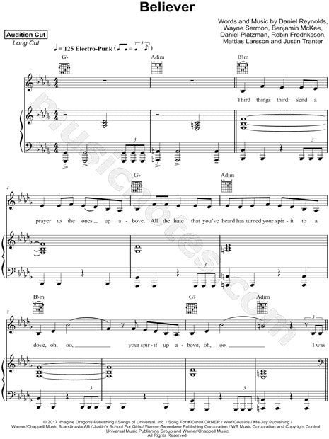 Imagine Dragons Believer Sheet Music In Bb Minor Transposable