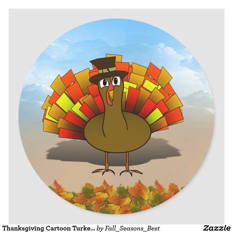 Thanksgiving Cartoon Turkey Pilgrim Classic Round Sticker