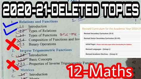 Cbse Revised Maths Syllabus 2021 22 Deleted Topics Name 12th Maths