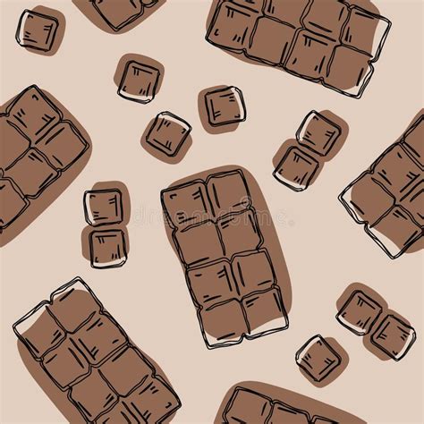 Seamless Background With A Pattern Of Hand Drawn Pieces Of Chocolate Stock Vector Illustration
