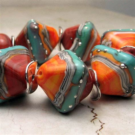 Handmade Lampwork Glass Bead Set Chunky Crystals Apricot | Etsy | Handmade lampwork bead 