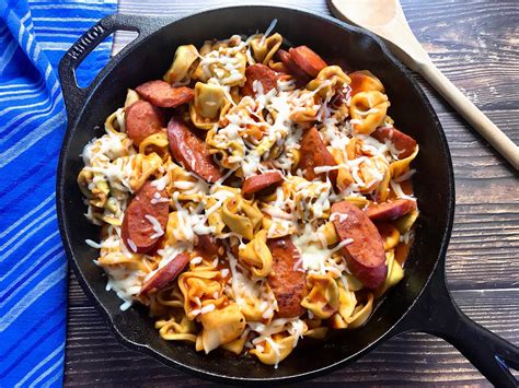 Cheese, cheese sauce, with another sprinkle of cheese on top. Cheesy Smoked Sausage and Tortellini