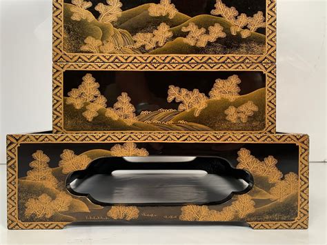 Japanese Maki E Lacquer Stacking Box Jubako Meiji Period Japan For