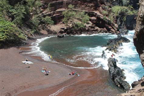 Visit wainapanapa state park, located on the outskirts of hana, to see black sand beach—a beach formed by volcanic materials over the course of a millennia. Red Sand Beach (Kaihalulu Beach) | Maui Guidebook