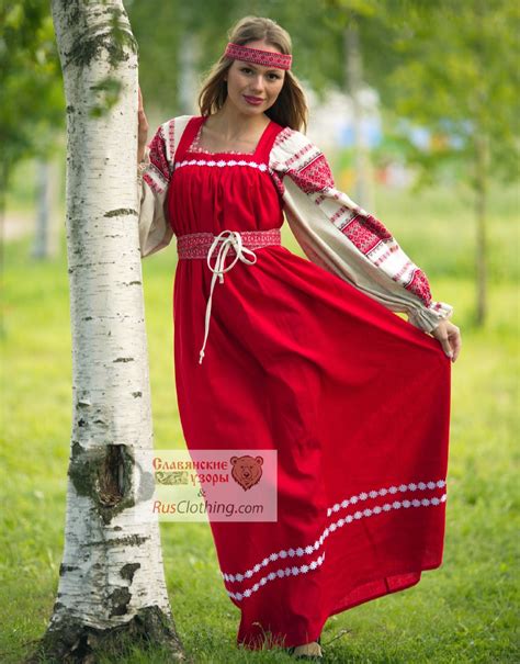 red linen sarafan with russian blouse ladushka russian clothing russian traditional dress