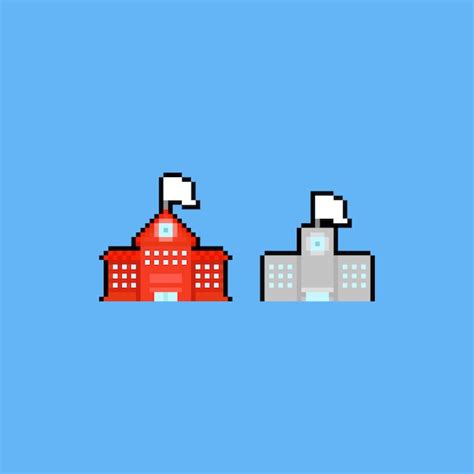 Premium Vector Pixel Art School Building Icon Set