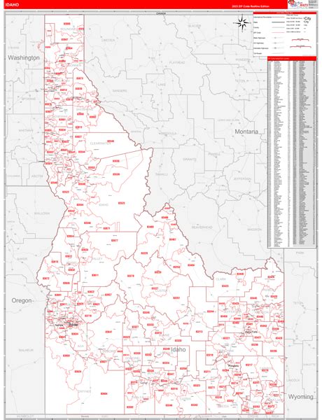 Idaho Zip Code Wall Map Red Line Style By Marketmaps Mapsales