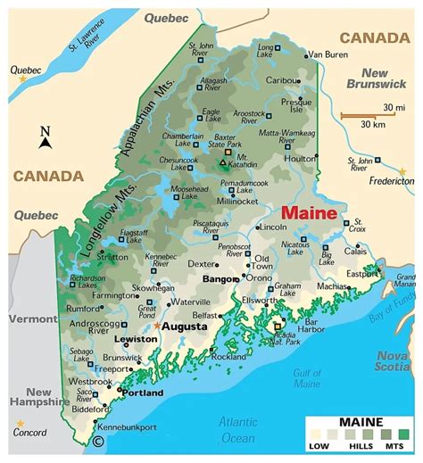 Maine Map State Outline County Cities Towns