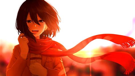 Attack On Titan Mikasa Ackerman Standing On Side With Red Scarf With