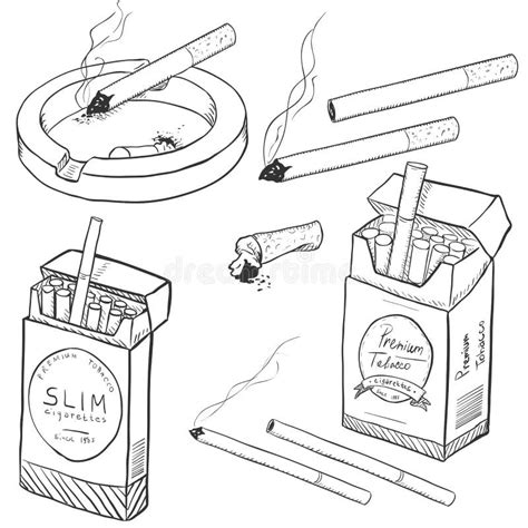 Vector Set Of Sketch Cigarettes And Cigarette Boxes Stock Vector Illustration Of Clip Cancer