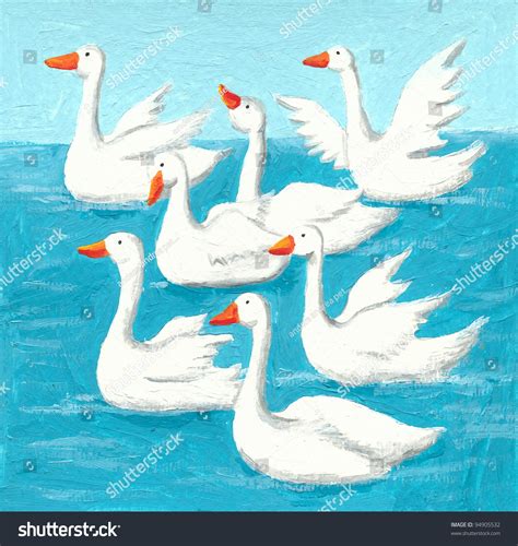 Acrylic Illustration Of A Flock Of Swans 94905532 Shutterstock