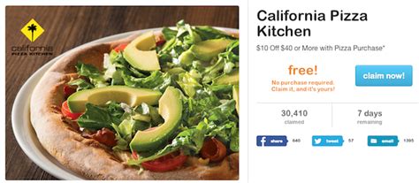 If you have a california pizza kitchen nearby, head here and register for their cpk rewards program to enjoy fun perks throughout the year, including a free small plate right after registering! $10 OFF a $40 California Pizza Kitchen Purchase!