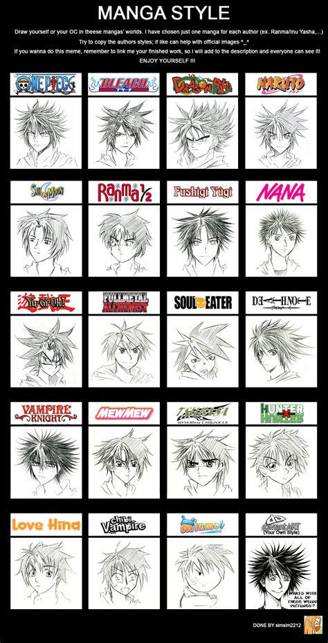Shino In 20 Different Manga Styles By Heartandvoice On