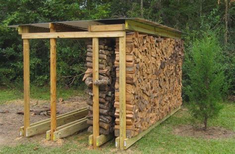 Backyard Rustic House Design With Diy Covered Firewood Rack Storage