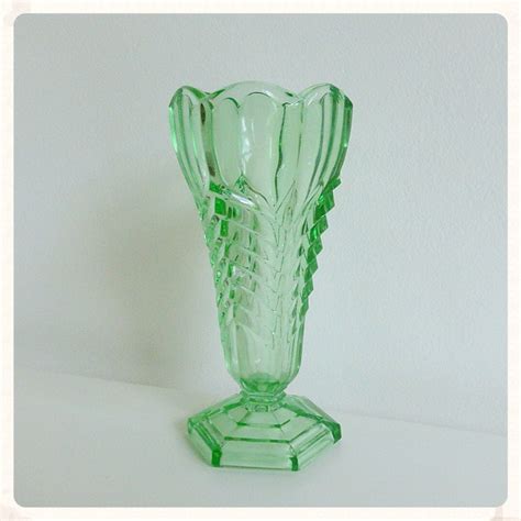 Art Deco Green Uranium Glass Vaseline Glass Vase 1920s 1930s