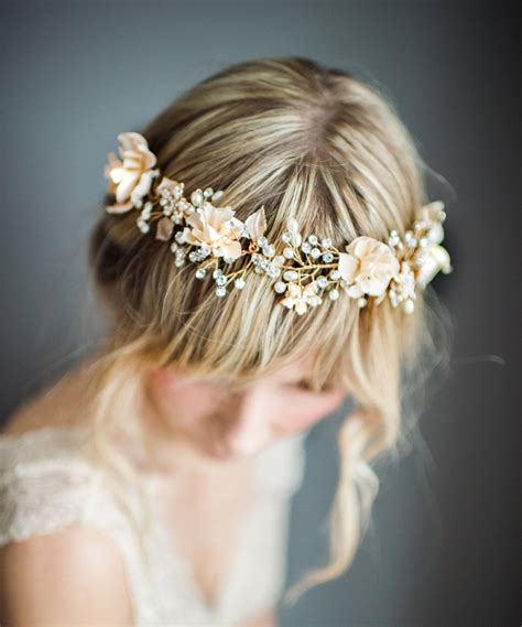 Bohemian Wedding Hair Wreath Emmaline Bride Handmade