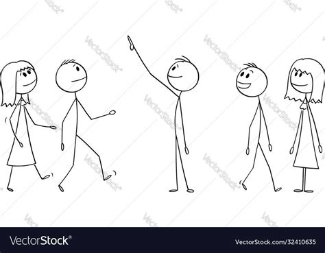 Cartoons Group Smiling People Stick Figure Drawing Conceptual