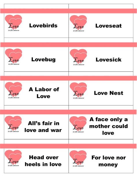 Printable Valentines Love Is The Answer Game Cards For Pictionary Or