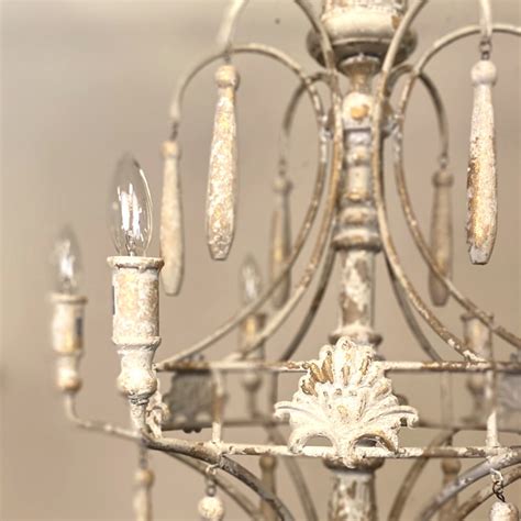Shabby Chic Chandelier Aged White Metal Vintage Reproduction The