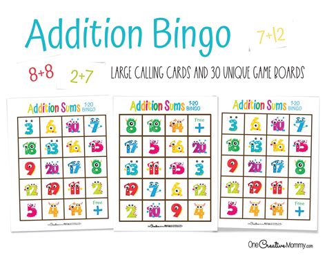 Addition Sums 1 20 Bingo Game Etsy