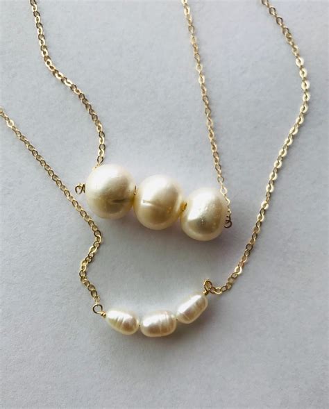 Pearl Necklace Three Pearl Necklace 14 K Gold Fill Necklace June