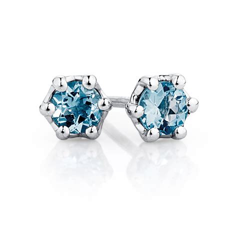 Stud Earrings With Aquamarine In Sterling Silver