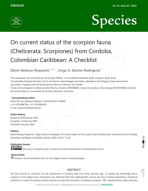 Pdf On Current Status Of The Scorpion Fauna Chelicerata Scorpiones