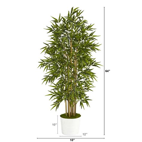 Nearly Natural 64in Bamboo Artificial Tree In White Tin Planter 143