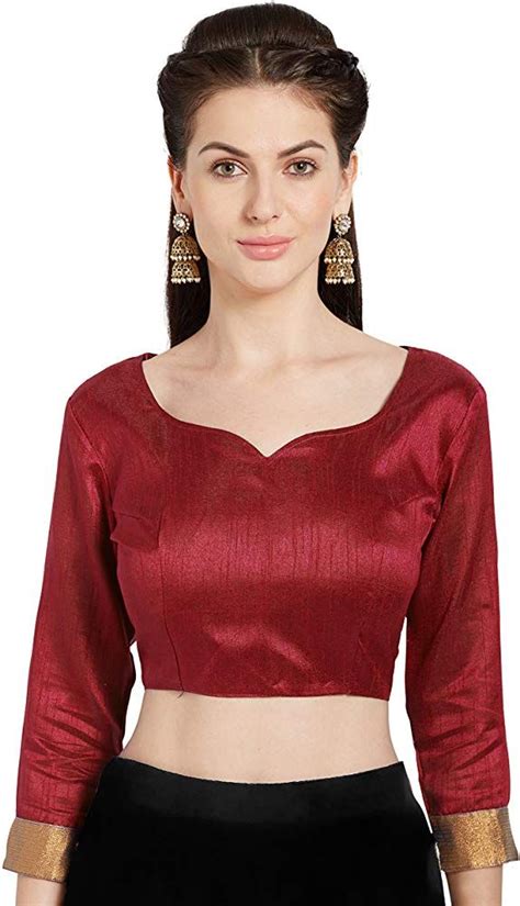Womens Red Art Silk Readymade Saree Blouse Stylish Choli Mirchi