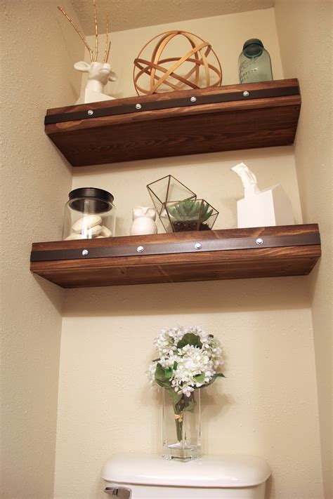 Floating shelves wall shelf unit decor display storage book wood mounted hanging. DIY Floating Shelves with Faux Rivets