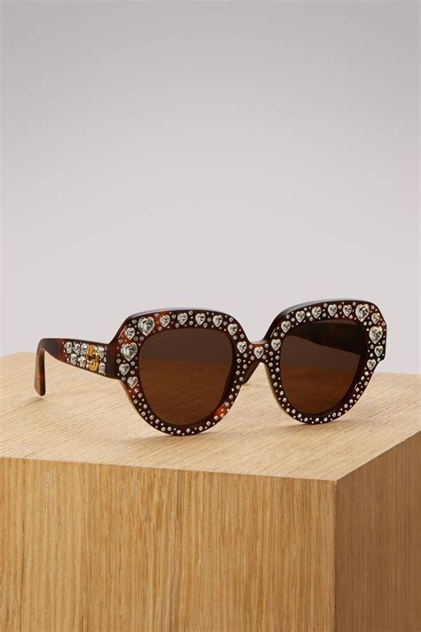 gucci square frame acetate sunglasses with crystals in brown modesens fashion eyeglasses