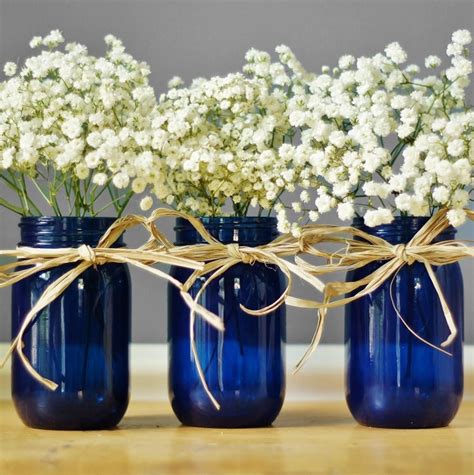 Best Selling Items Cobalt Blue Glass Vase Mason Jar Decor Painted Mason
