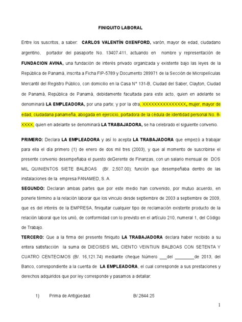 Formato De Mutuo Acuerdo Dgn 2012docx Panamá Derecho Laboral