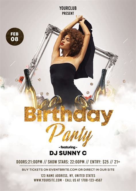 Birthday Party Free White Gold Psd Flyer Template Pixelsdesign Free Psd Flyer Templates