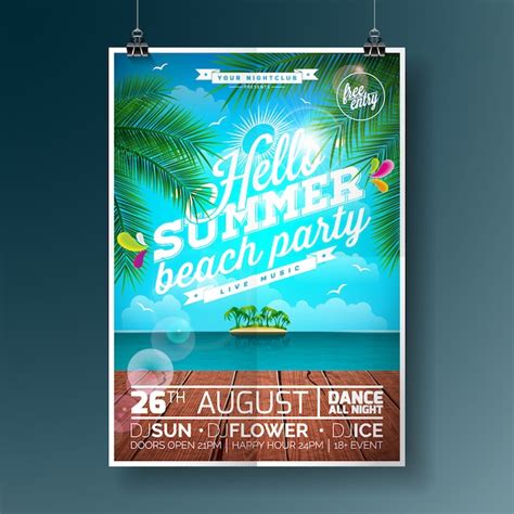 Premium Vector Summer Party Poster With Palm Trees